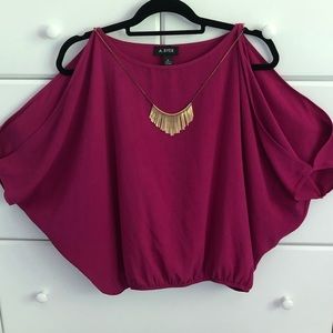 A. Byer Purplish Pink Cold Shoulder Top